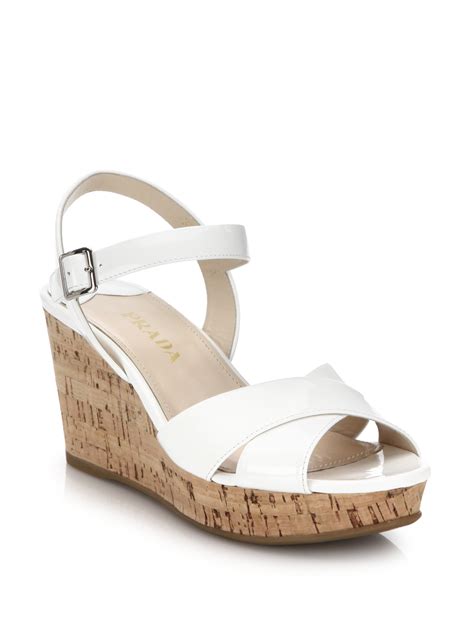 white patent leather prada wedges|Prada platform sandals sale.